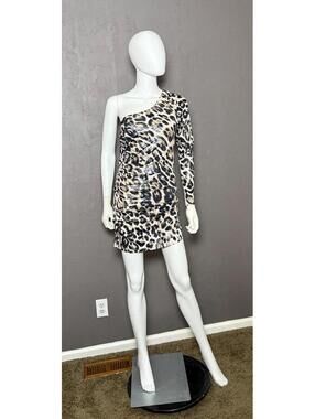 Y2K One shoulder Shimmer Leopard Body Con Dress by Arden B size Medium